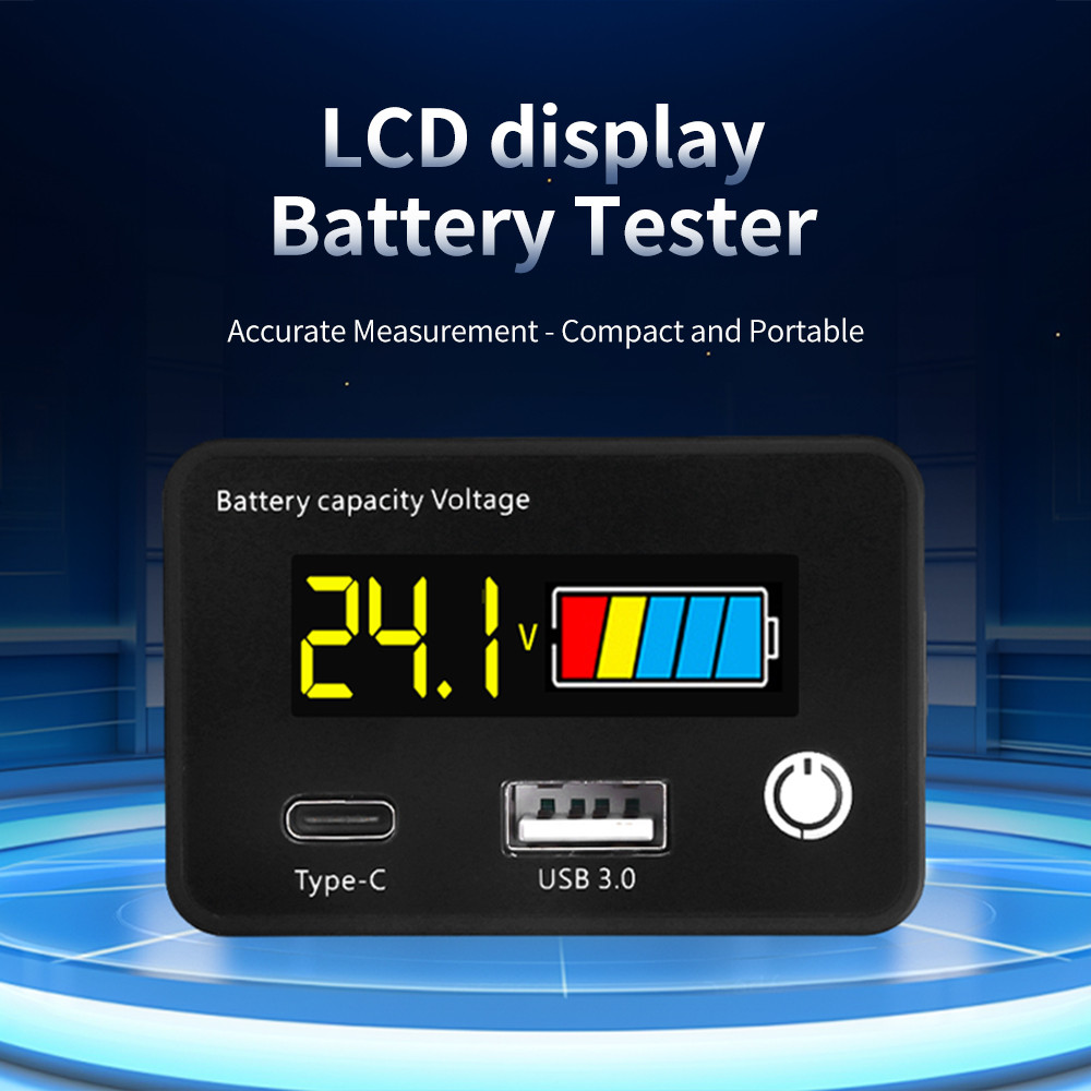 DC8-30V 6-in-1 Digital Voltmeter Power Indicator USB3.0+Tpye-C Output Battery Level Tester Low