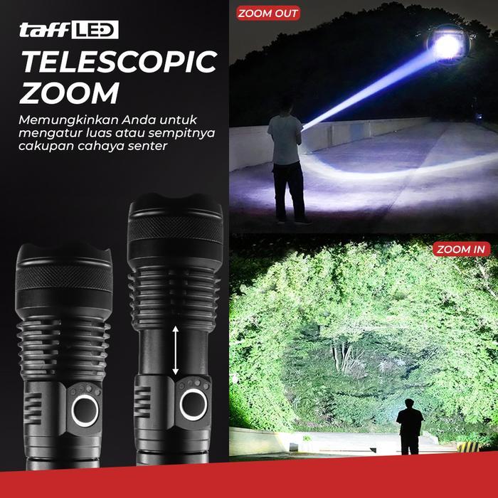 Senter LED Super terang jarak Jauh zoom Recharge XHP50 Waterproof