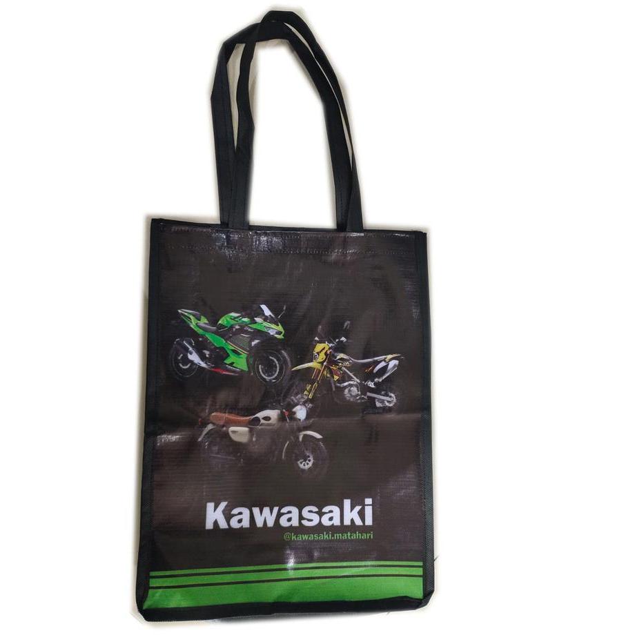 Kawasaki Reusable Bag Tas Belanja Lipat Motif Motor Sport Ringan dan Praktis untuk Kegiatan Sehari-h