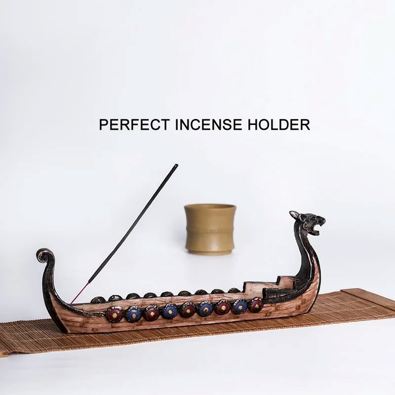 Creative Chinese Traditional Dragon Boat Statue Incense Holder Resin Decoration Ornament Home Office
