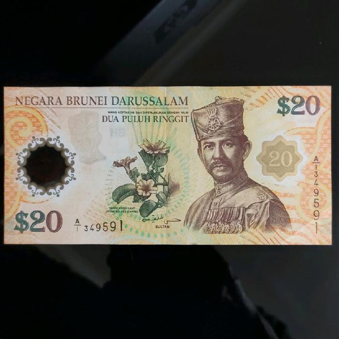 Uang Kertas 20 Ringgit Brunei Darussalam Tahun 2007 Peringatan Bahan Polimer Awalan A-I