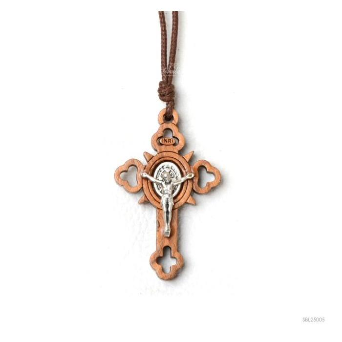 Akseoris Kalung Salib Benediktus Kayu Olive / Zaitun