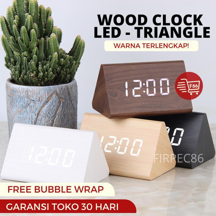 Wooden Clock LED Digital Alarm Clock Sensor Suara & Temperatur