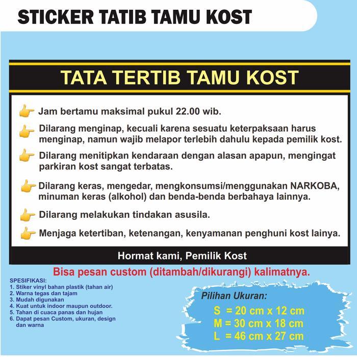 LIMITED STOCK Stiker Vinyl Tata Tertib Tamu Kost / Aturan Bertamu / Aturan Tamu Kost / Tatib Tamu