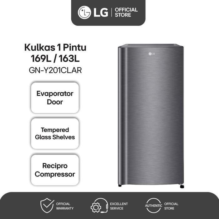 LG Kulkas 1 Pintu 169L / 163L Moist Balance Crisper - Rak Kaca Tempered Glass - Ice Maker Manual GN-