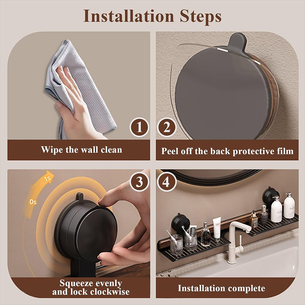 Walnut Suction Cup Bathroom Shelf No Drilling Faucet Organizer Rack Wall Mounted Sink Shelf for