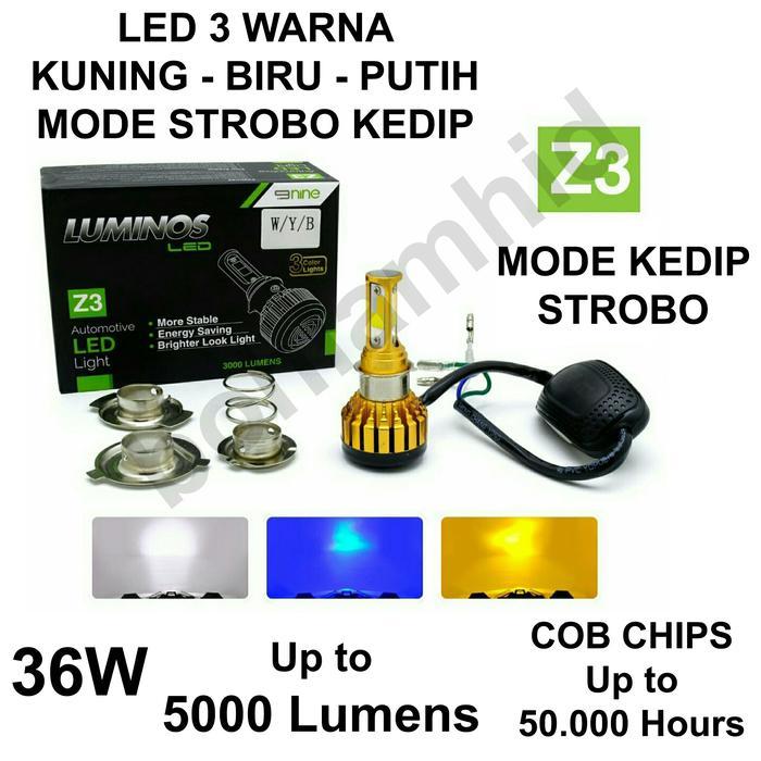 Lampu Motor LED Honda Beat LUMINOS Z3 3warna Kuning Biru Putih
