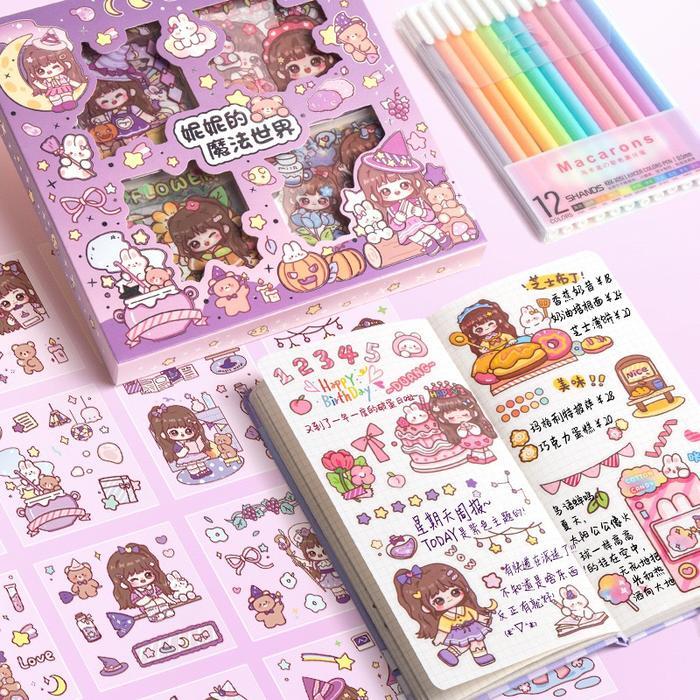 ASLI (STICKER ANAK AESTHETIC SERI NINI, ELLIE & ANNE) MOTIF TERLARIS KARTUN KOREA MANIS IMUT LUCU.