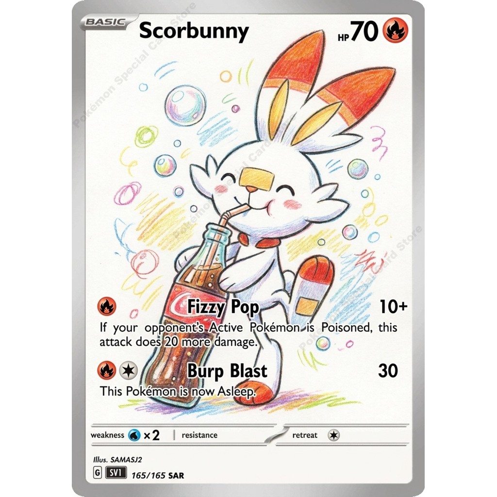 5Pcs Pokemon Cards Squirtle Psyduck Snorlax Jigglypuff Scorbunny Drink Soda Series PTCG Collection