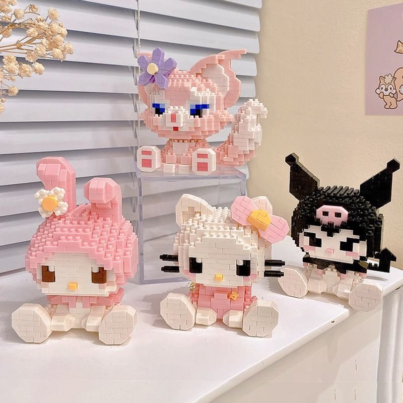 6pcs Cartoon Doll KT Cat Kuluo Rabbit Pudding Dog Micro Particle Assembled Building Blocks birthday