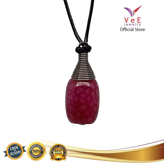 Kalung Liontin Batu Giok Orange Bentuk Tabung dengan Rantai Stainless Steel Panjang 18-26 cm