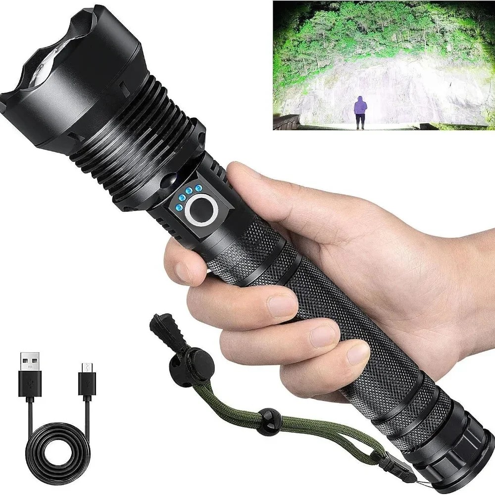 Powerful XHP70.2 LED Flashlight Torch Super Bright Rechargeable Zoom LED Tactical Torch XHP70 18650