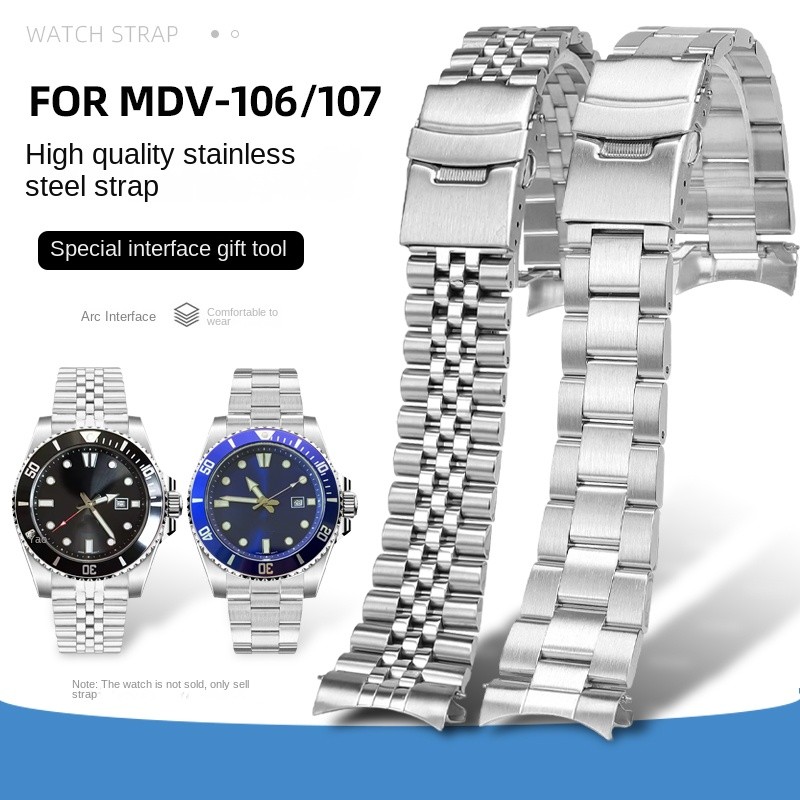 Stainless Steel Strap For Casio Duro MDV106-1A MDV-106 Mdv107-1A Curved Bracele Seiko Diving metal