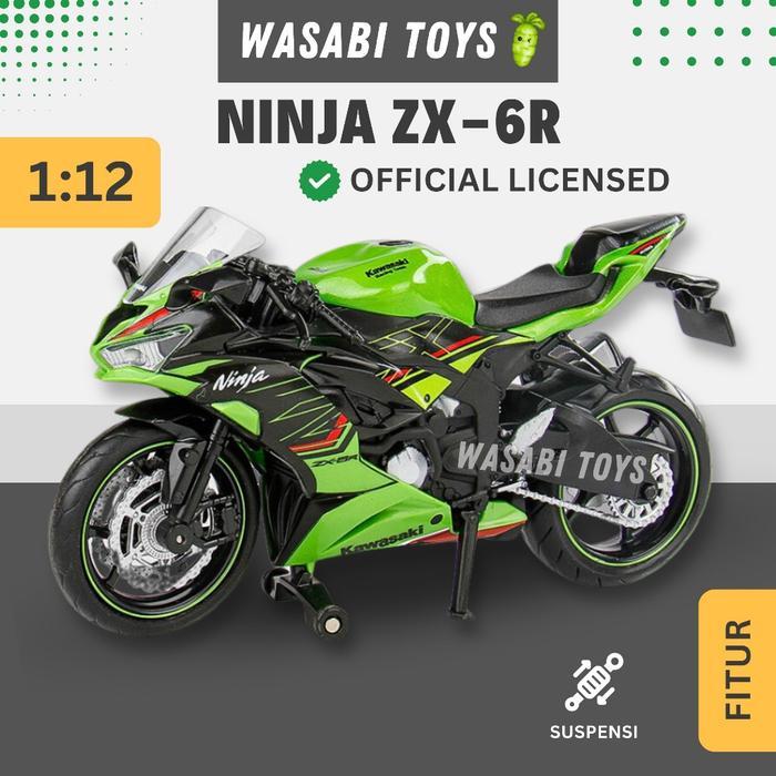 Miniatur Diecast 1:12 Ninja ZX-6R ZX 6R Official Licensed (Tangki Logam, Ban Karet, Shock Breaker)