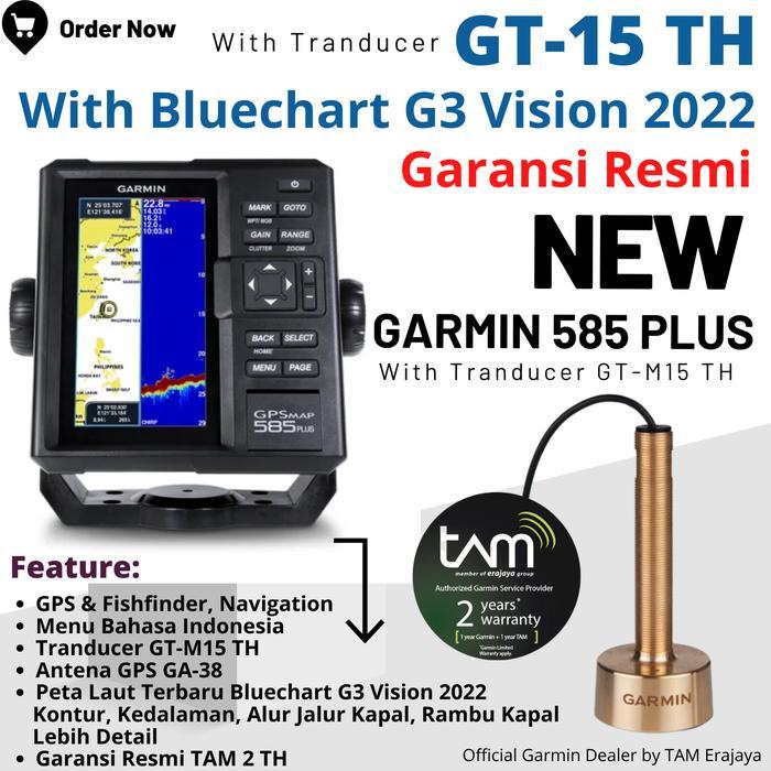 Terbaru Garmin 585+ Plus (Gps + Fishfinder) With Tranducer Gt-15 Garansi Resmi