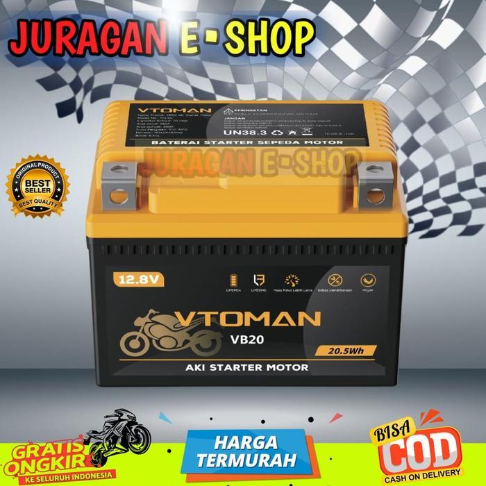 Aki Motor Lithium VTOMAN VB20. Aki Lithium Termurah. Aki Motor Racing 200 CCA. Aki Motor Full