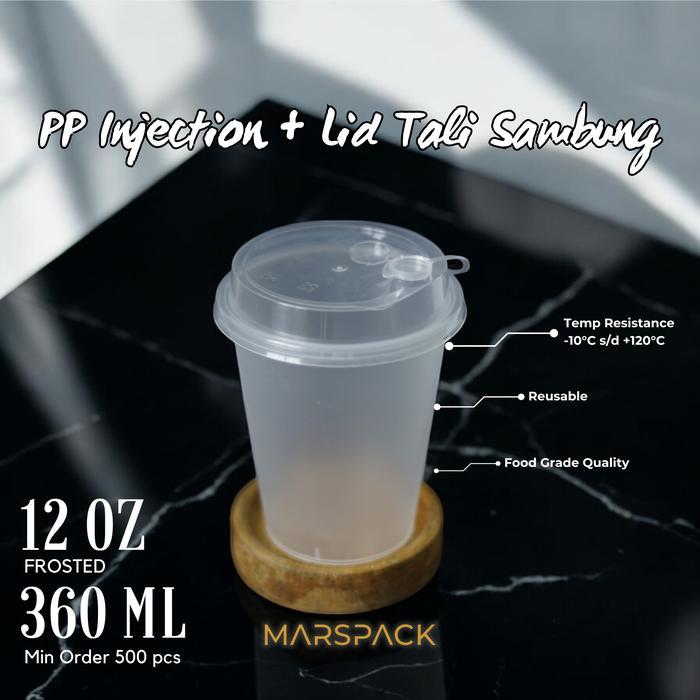 Cup Injection Pp 12Oz Frost (360Ml) & Tutup - Cup Plastik Datar