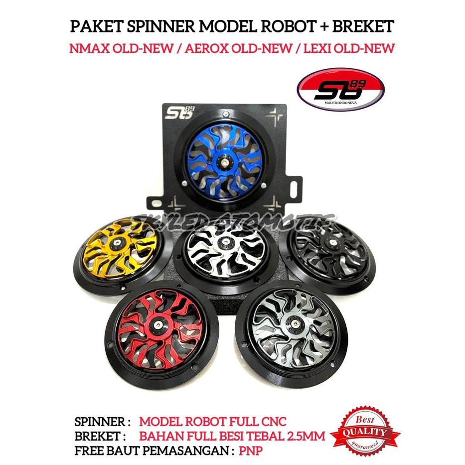Paket 2In1 Spinner Cover Radiator Model Robot + Breket Sb89 Untuk Motor Nmax Old-New Aerox Old-New