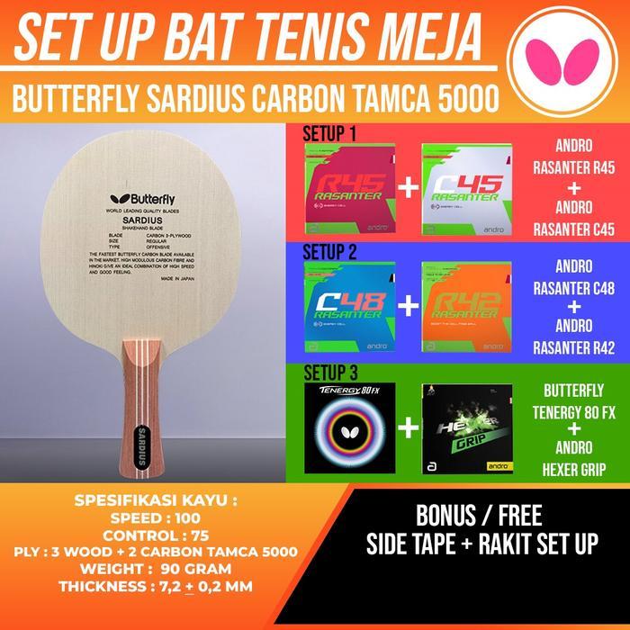 Paket Bat Pingpong Rakitan Butterfly Sardius Tamca Andro Rasanter