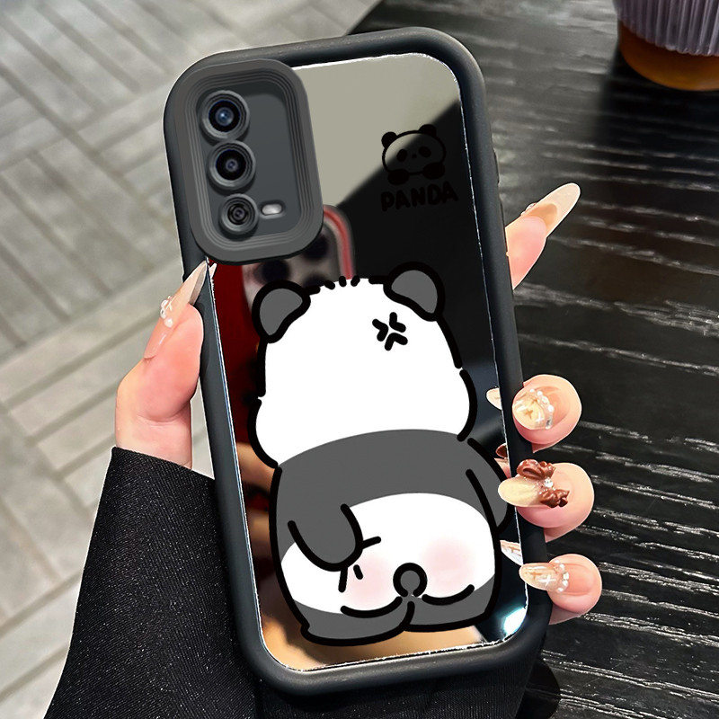 Casing Hp untuk OPPO A55 Case Panda Imut Sedang Menggaruk Pantat Kasing silikon Mirror Cesing Warna 