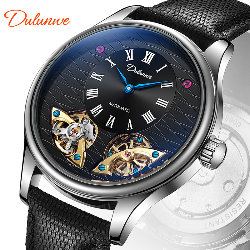 NEW Mens Watches Design Tourbillon Hollow Mechanical Watch DULUNWE Automatic Watch For Men