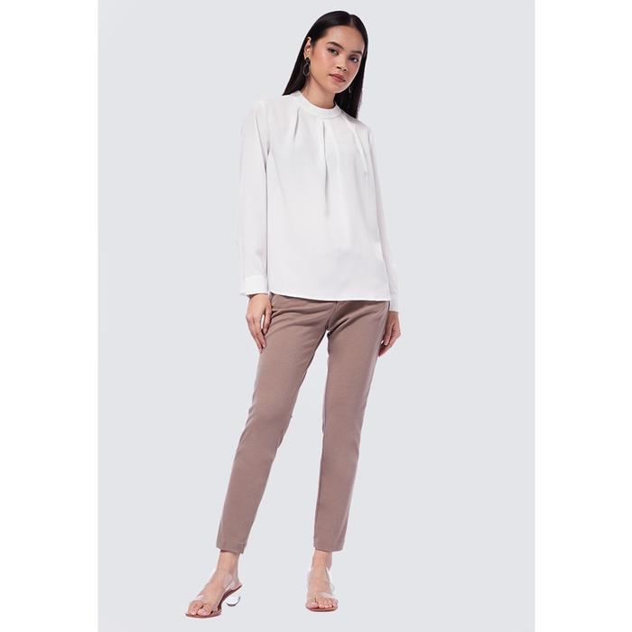Executive Basic 4-Way Celana Panjang Skinny Wanita Bahan Poly Spandex Warna Taupe Ukuran 26 Stretch 