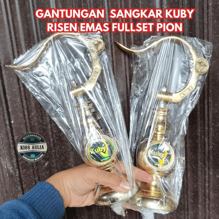ASLI GANTUNGAN KUBY RESIN RISEN EMAS FULLSET PION EMAS GOLD KANDANG SANGKAR LOVEBIRD KANDANG KAPSUL