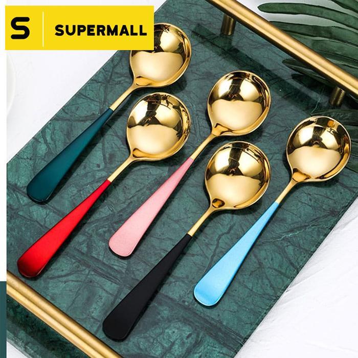 SUPERMALL Sendok Makan Emas - Sendok Korea / Sendok Garpu Stainless