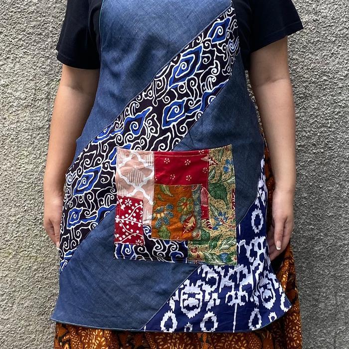 Atasan Batik Wanita Modern Kombinasi Denim dan Perca Batik - All Size