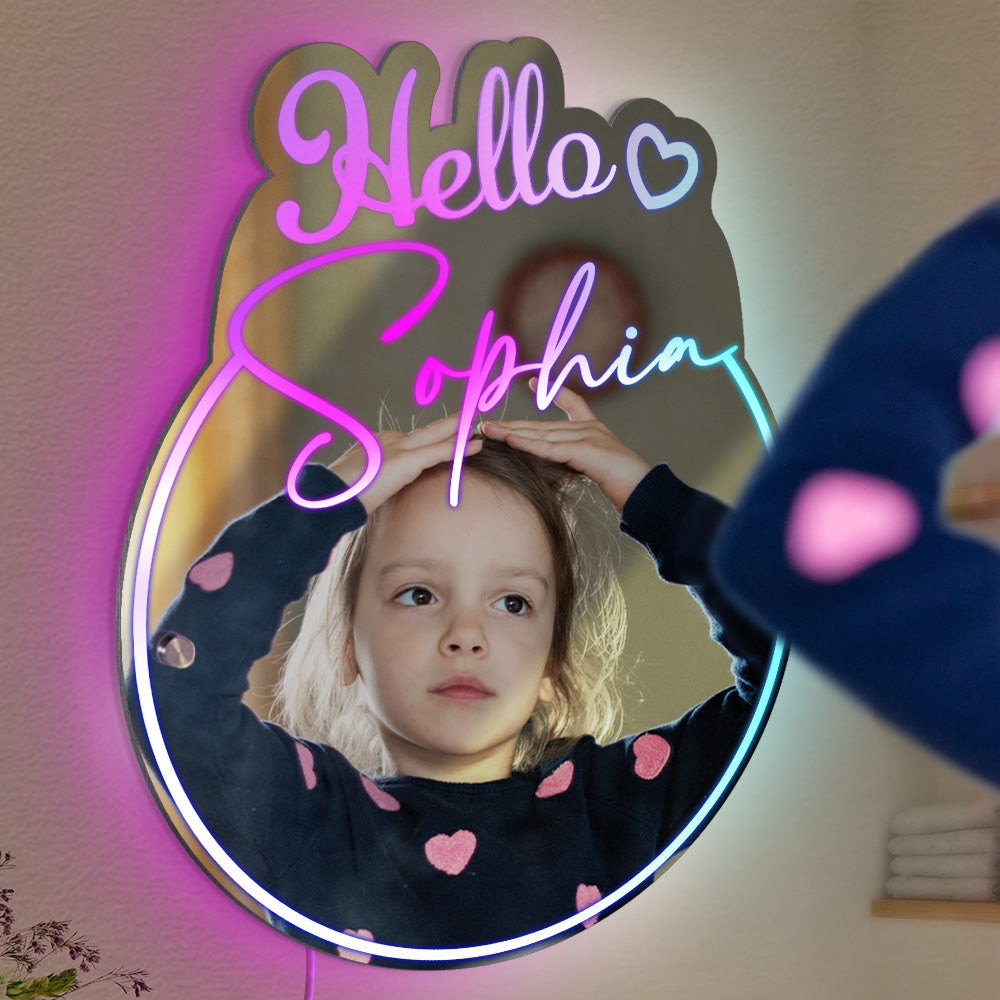 Personalized Name Mirror Light Custom Name Selfie Makeup Mirror LED Mirror Girls Bedroom Wall Decor