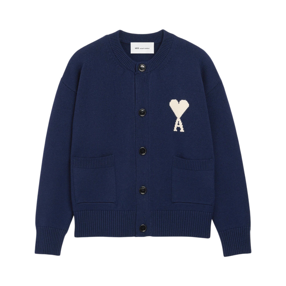 Ami De Coeur Wool Crewneck Cardigan Ink/Off White