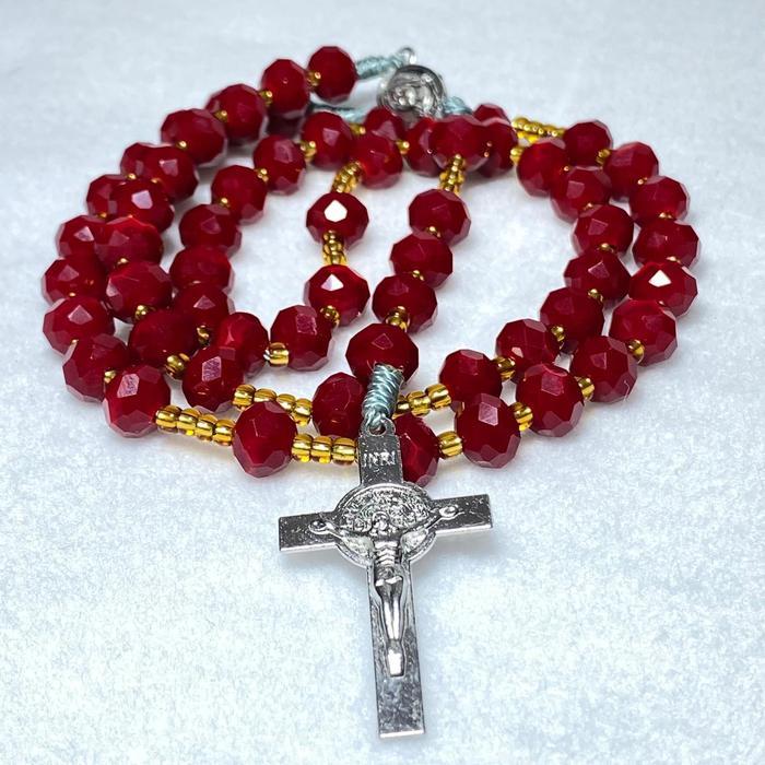 Kalung Rosario Katolik Kristal Ceko Merah Rosario Anak Anak Elegan Untuk Doa Katolik