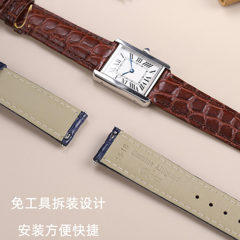 For Cartier Tank Key London Solo Crocodile Leather Watch band Men's Genuine Leather Women's watch