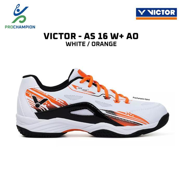 Badminton Victor White Sepatu Badminton Ringan Seri AS 16 W+ Warna Putih Oranye Ukuran 45 AS 16 W+ A