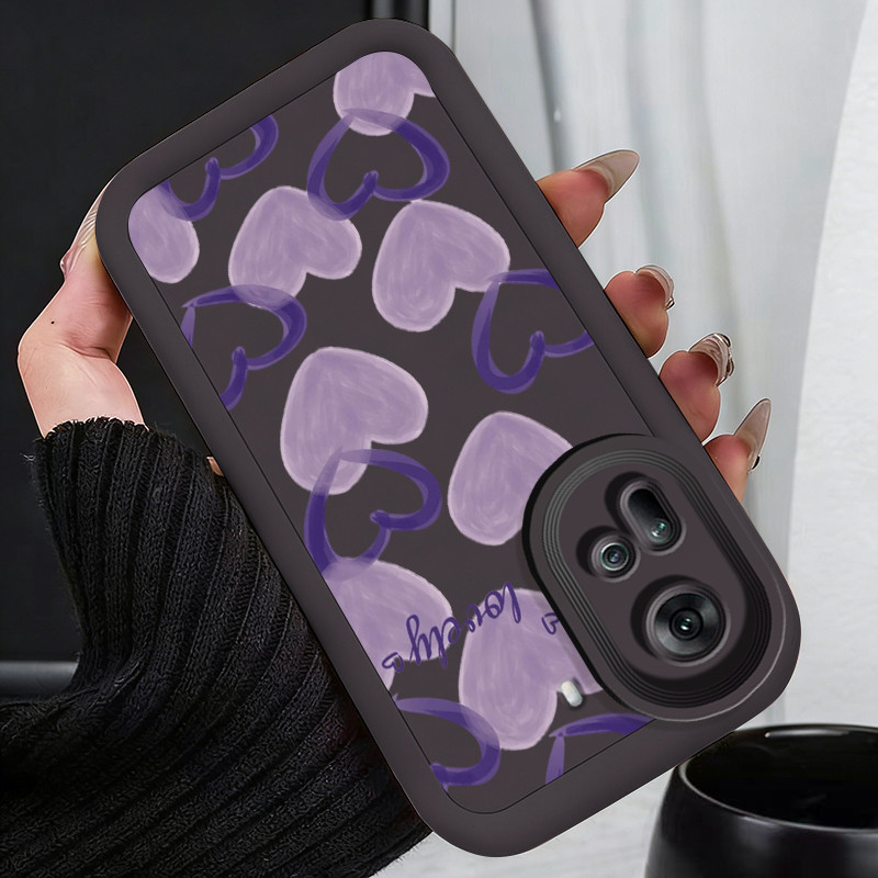 Casing Hp untuk OPPO Reno 11 5G Reno 11F 5G Case Hati ganda ungu Kasing silikon Cesing Warna macaroo