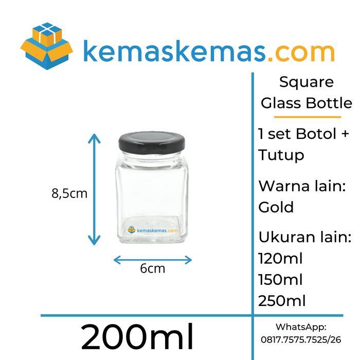 200ml Botol Kaca Square / Jar Kaca Kotak / Jar Saffron + Tutup