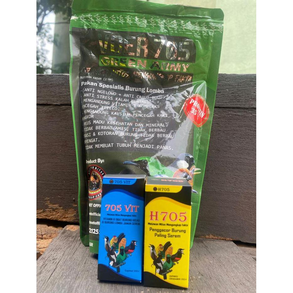 BUNDLING (B) VOER Paket Bundling Pakan Burung Voer 705 Green Army 250 Gram dengan H705 dan 705VIT VO