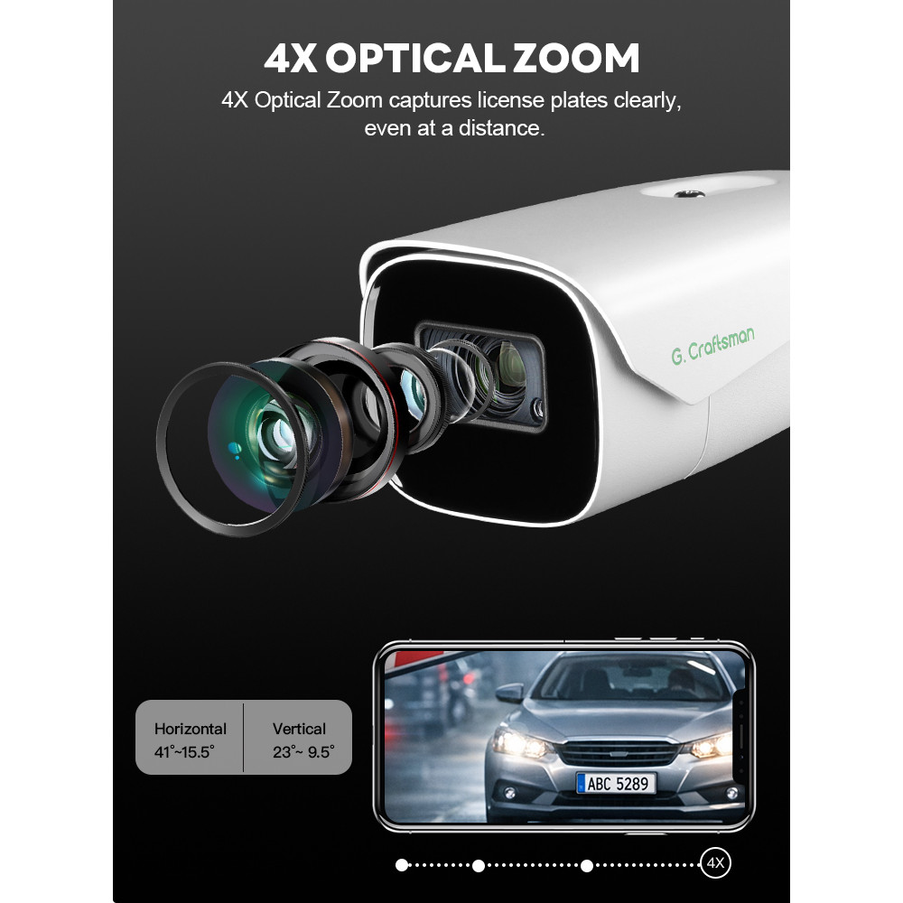 C GC LPR 4MP ANPR 7-30m License Plate Recognition Camera,4X Motorized Zoom, IR Night Vision, 128GB