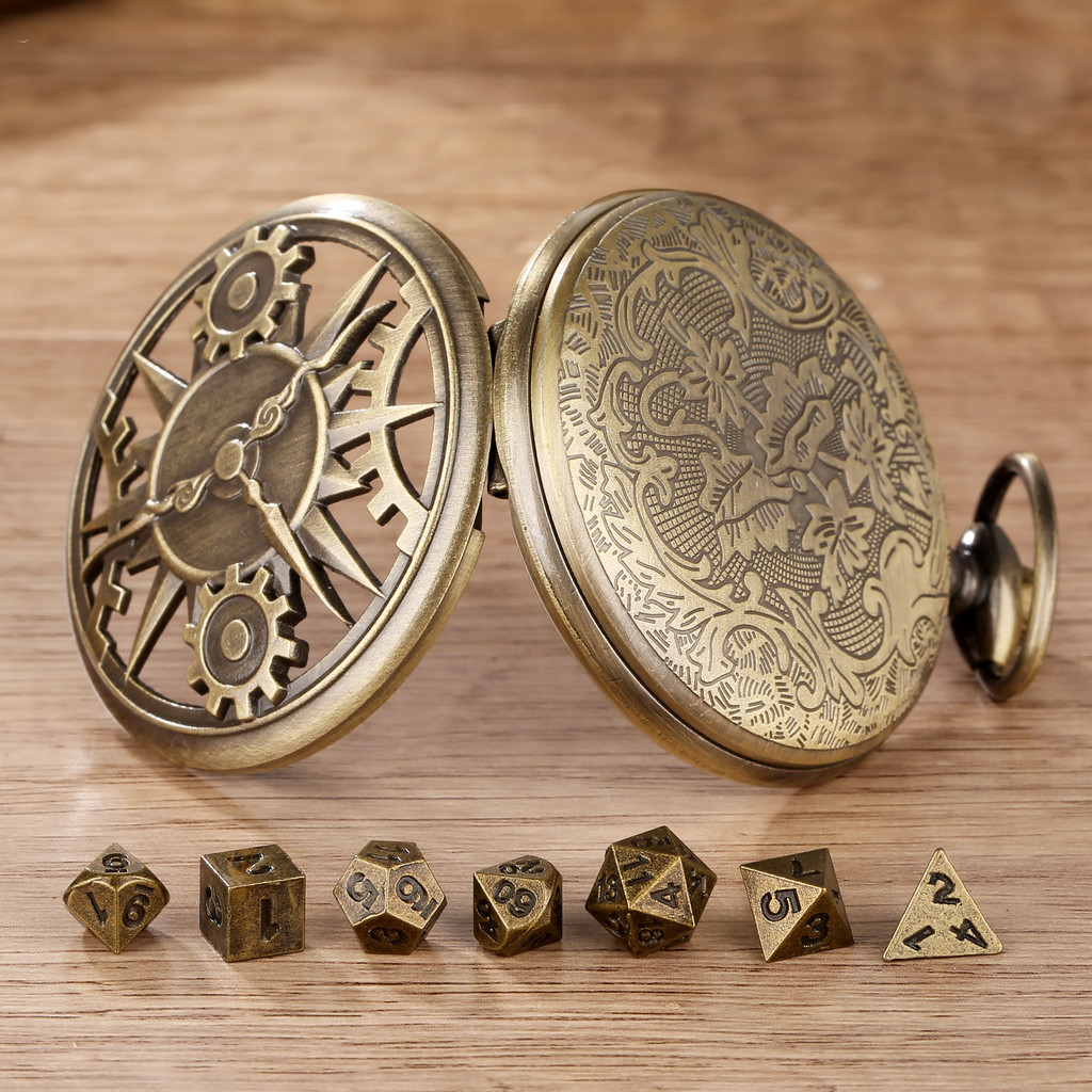 dnd dice watch Dice Case Hollow Gear Pocket Watch Dice Set Mini Metal Dice Polyhedral Dnd Dice with