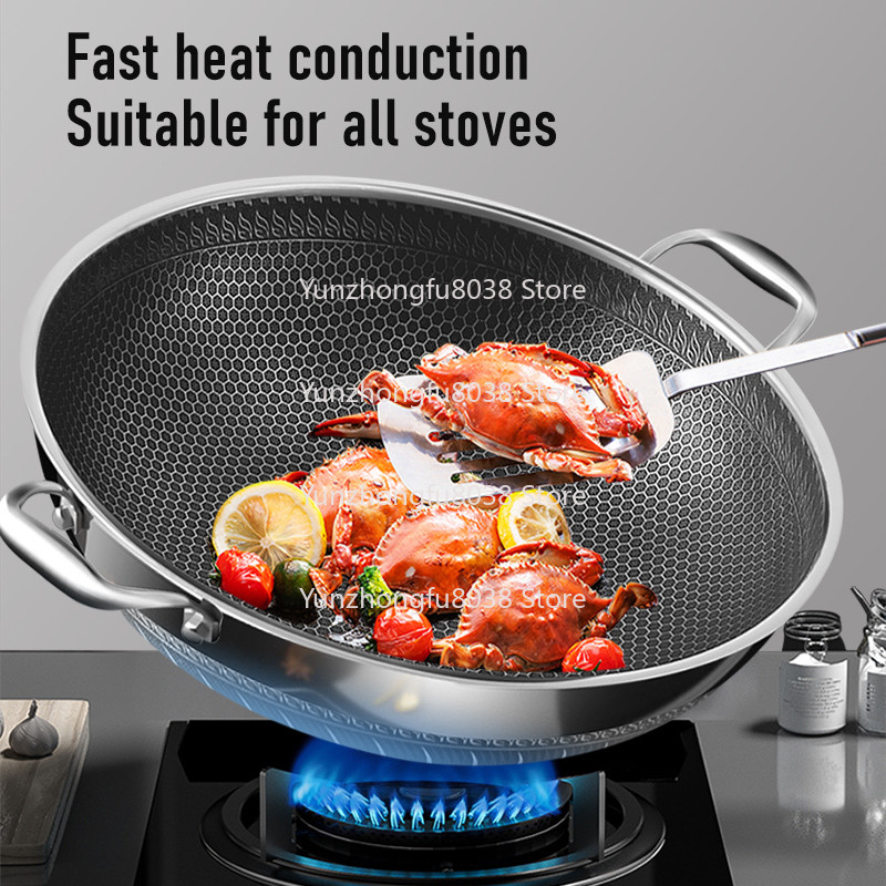 Best-selling Binaural 316 Stainless Steel Honeycomb Wok Induction Cooker Non-stick Wok