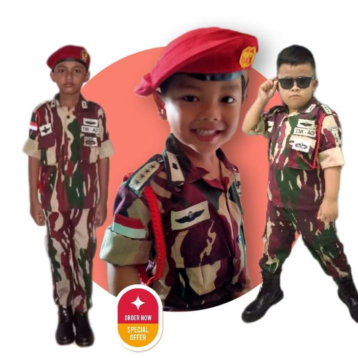 BERKUALITAS Kostum Anak Imut Baju Kostum Komando Baju Karnaval Anak Loreng Komando Bonus Mainan