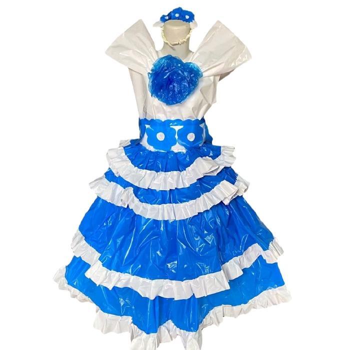 BEST QLTY Kostum Daur Ulang Anak Perempuan Biru Putih Kostum Karnaval dari Kresek Kostum Gaun