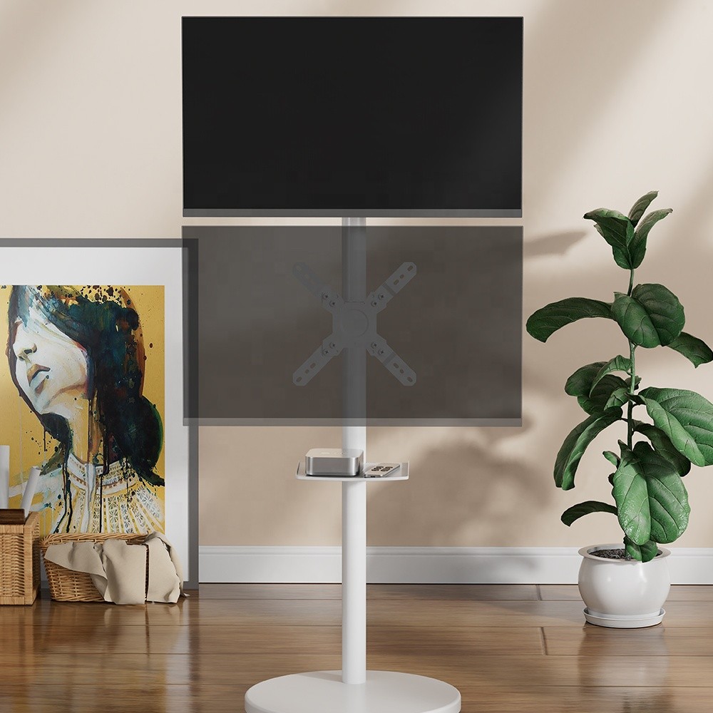 Universal Stand Monitor With Mount Cable Swivel Height Adjustable Black Monitor Stand in Living Room