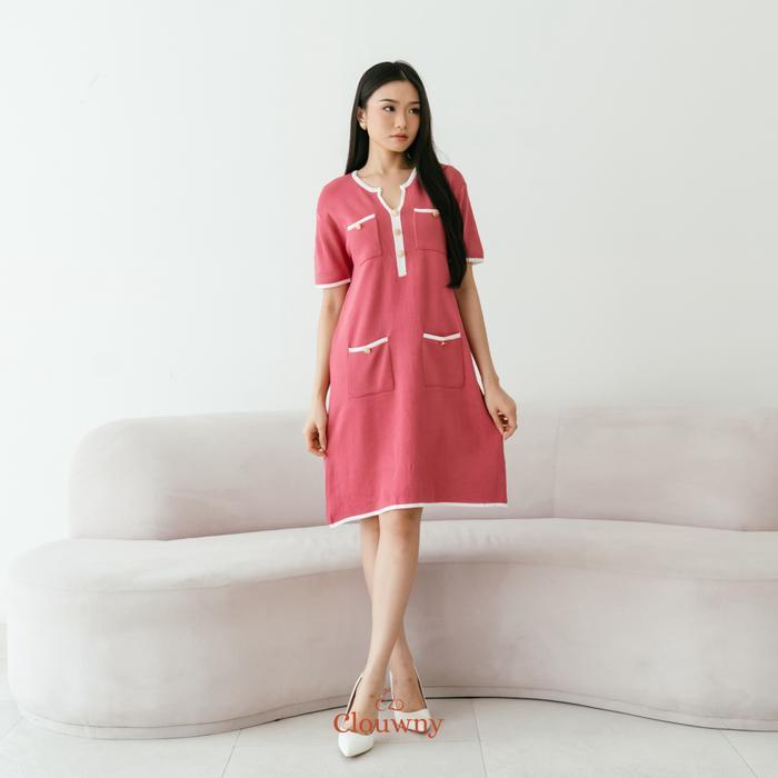 New Clouwny Ventura Knit Dress Wanita Lengan Pendek Simple Elegant Premium Knit Fit To Xxl Gaun Midi