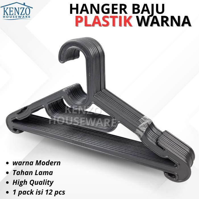Hanger Plastik Baju Hitam Gantungan Celana Hanger Tebal Warna 1 Lusin