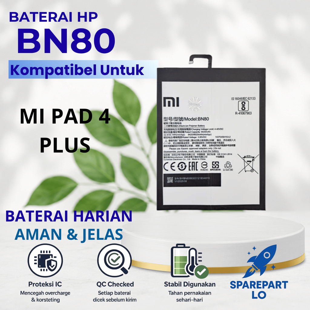 Baterai Batre MI PAD 4 PLUS BN80 Batrai Batrei Hp Pengganti Tested