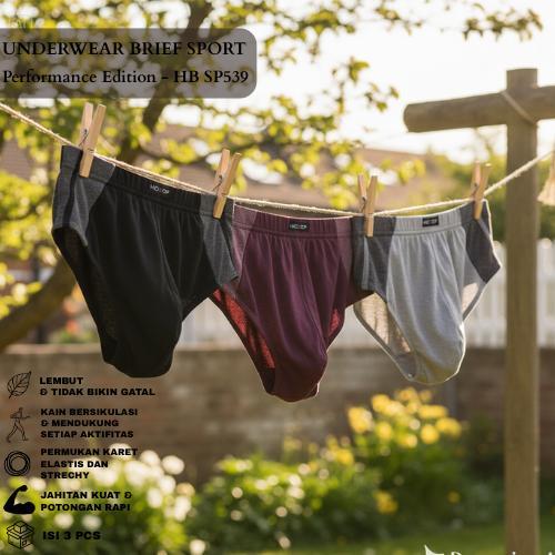Dalam Pria Hicoop Celana Dalam Pria Hicoop 3 PCS Brief Sport Breathable Cotton Blend HB-SP539 - M Hi