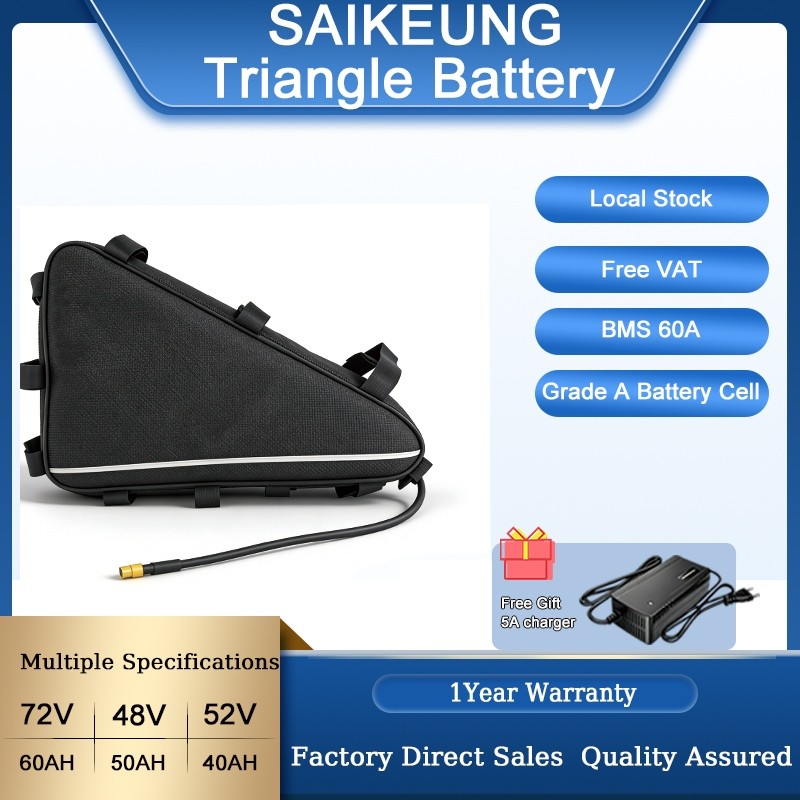 Cham Triangle 48V52V45ah 50ah 60ah EElectric Bicycle Battery 60V 72v 30ah35ah40ah Rider 21700 50S