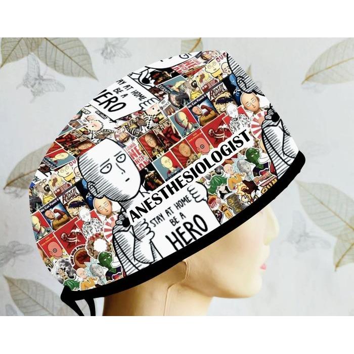 Dokter Scrub Hat Topi Scrub Dokter Anestesi Bahan Tebal Nyaman Kerja - Motif Custom Scrub Hat Aneste