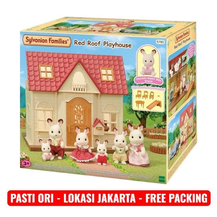 Rumah Bermain Keluarga dengan Atap Merah untuk Koleksi Mainan Anak